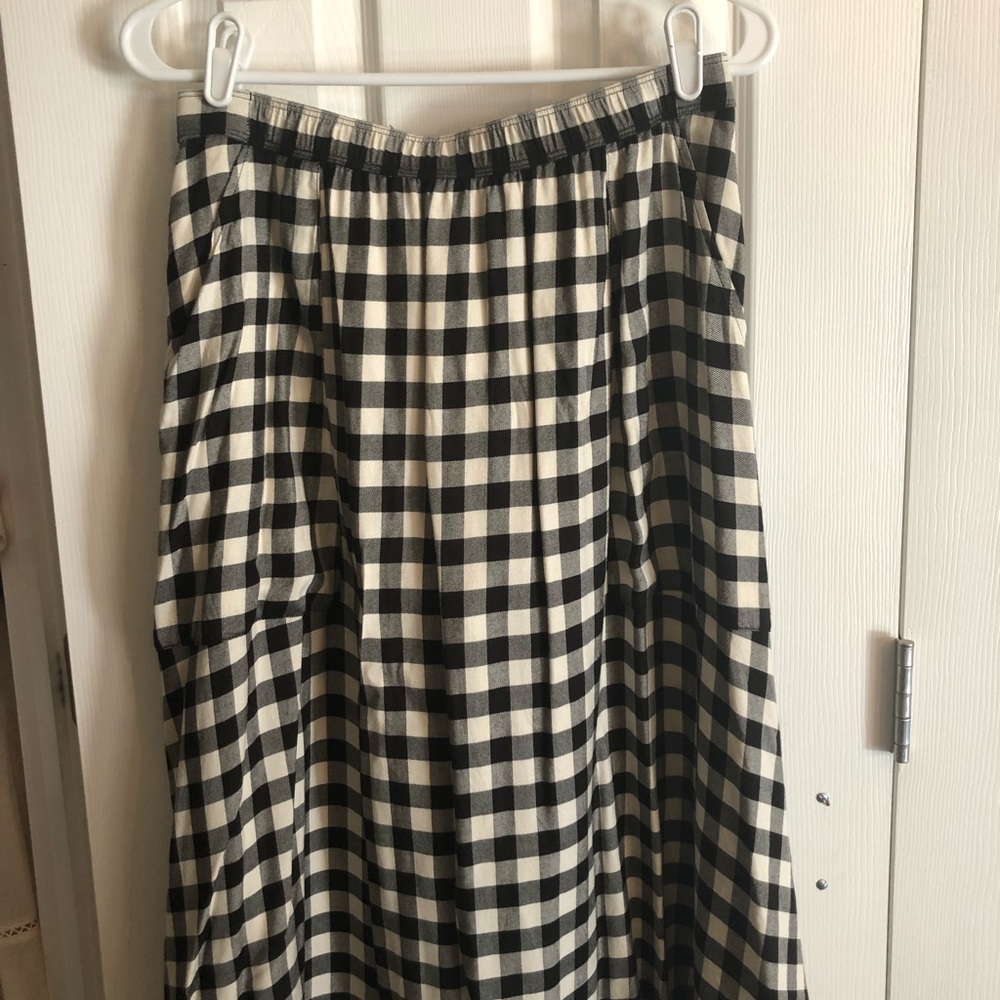 Madewell midi black & cream plaid skirt w/pockets